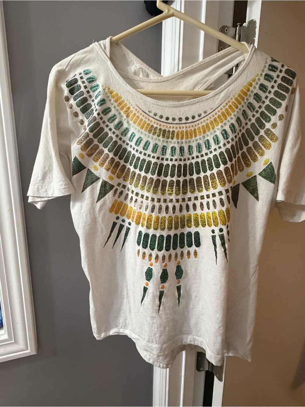 Hannah Ivory Tee with Green & Gold Metallic Accents